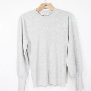 Loft ribbed shimmer puff sleeved pullover sweater medium